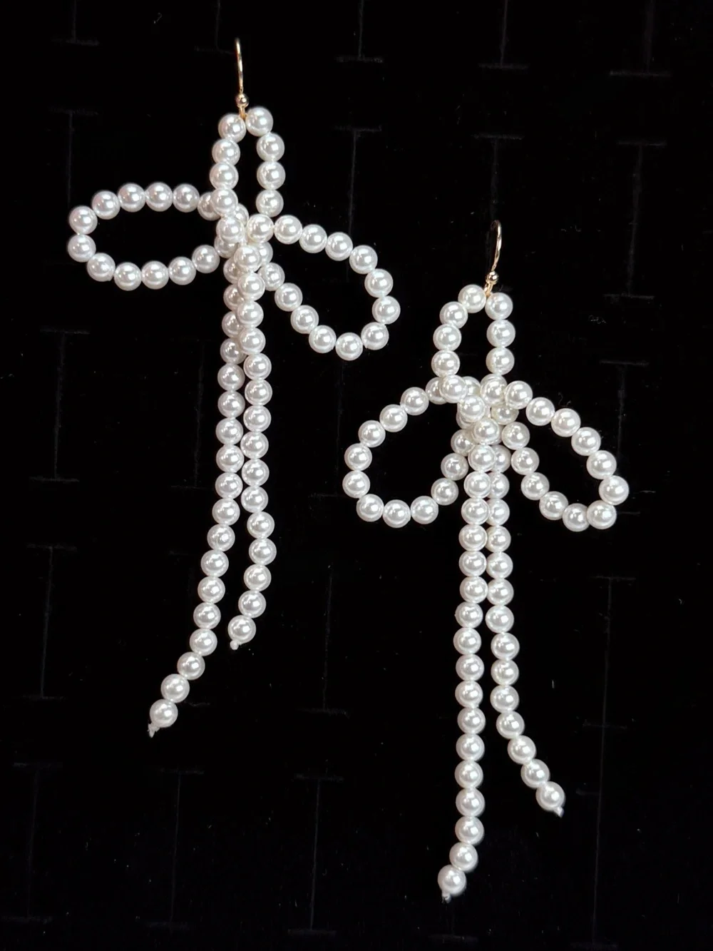 Elegant Faux Pearl Bow Dangle Pierced Earrings